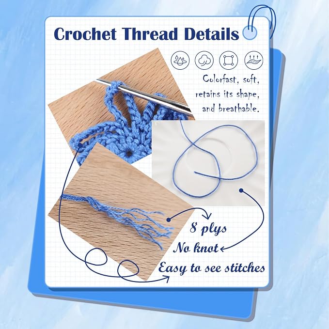 Crochet Thread, 3 Pack Size 3 Cotton Crochet Yarn Ball Set Blue