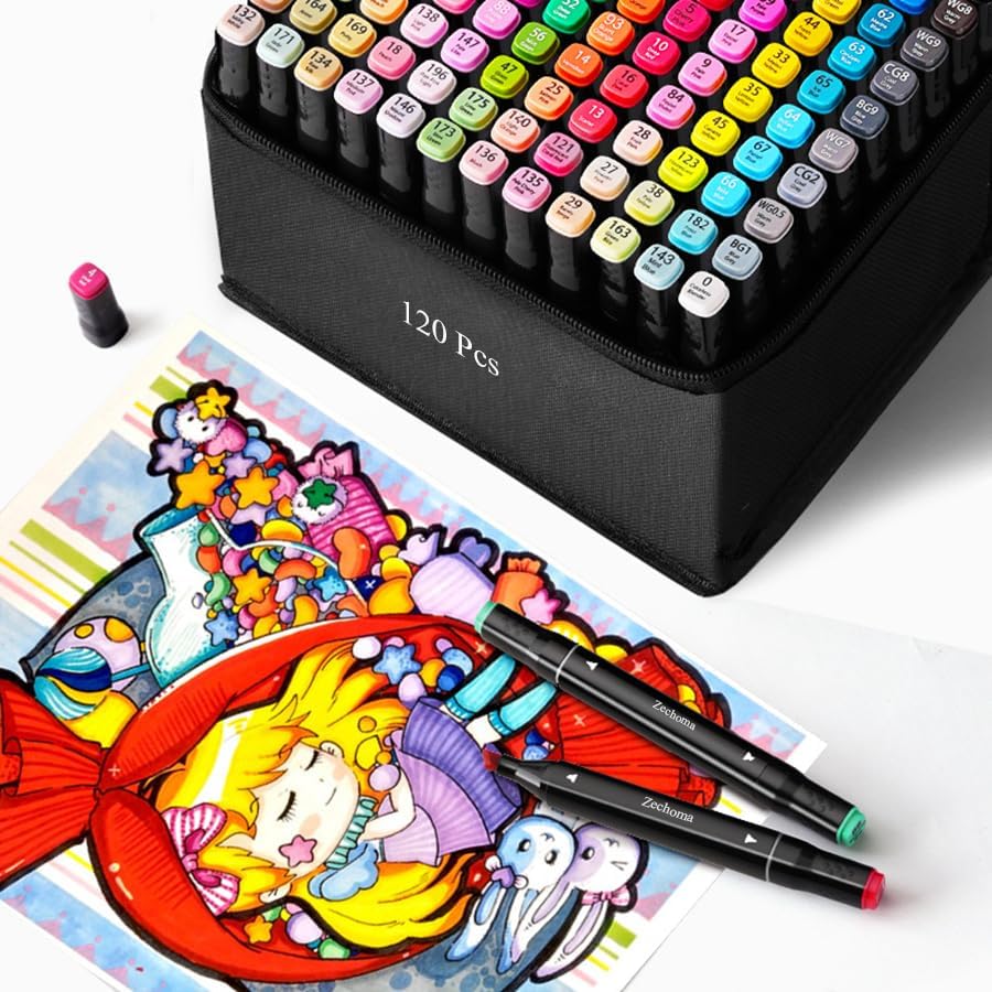 ZECHOMA 120 Colors Alcohol Markers Artist Drawing Art Dual Tip Markers Perfect for Kids Boys Girls Students Adult