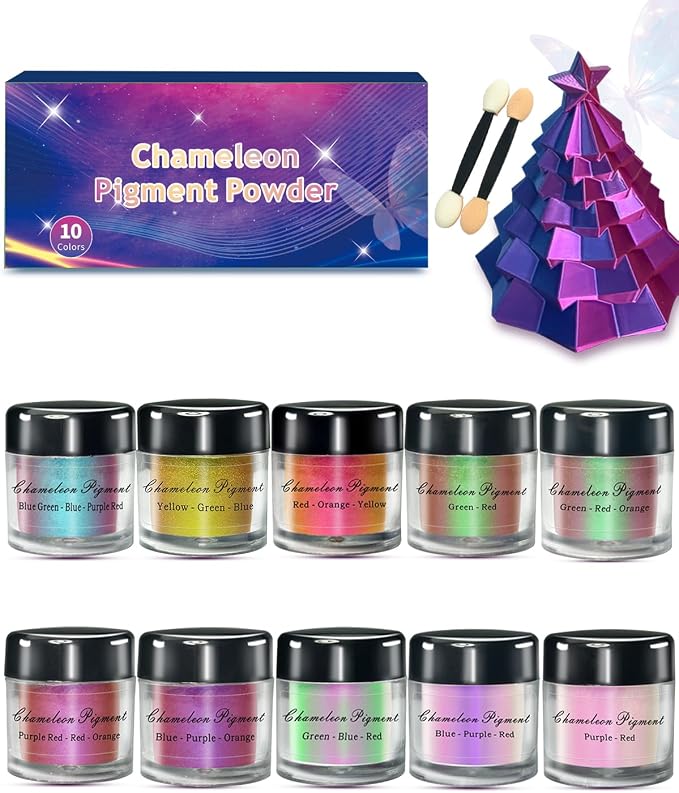 Chameleon Mica Powder, 10 Colors Shift Mica Powder for Epoxy Resin, Tumbler, Saturated Color Shifting Chrome Pigment Powders for Painting, Slime, Nails, Soap Making