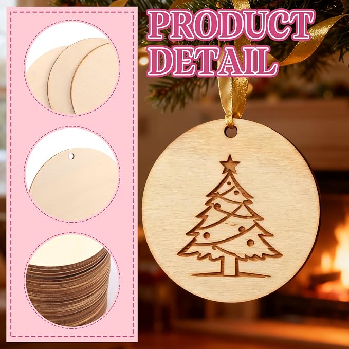 FSWCCK 50 PCS 3 Inch Wood Circles for Crafts – Round Blank Discs with Holes, Unfinished Wooden Cutouts for DIY, Painting, Staining, Coasters,Laser Engraving Sign Blanks, Ornament (3inch-50 Pack)