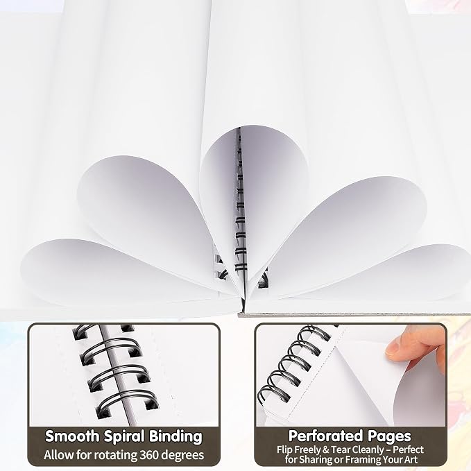 FIXSMITH 9"X12" Sketch Book, 100 Sheets, 68 lb/100gsm Sketchbook, Brown | Acid Free Drawing Paper | Spiral Bound Artist Sketch Pad | for Kids, Beginners, Artists & Professionals | Bright White