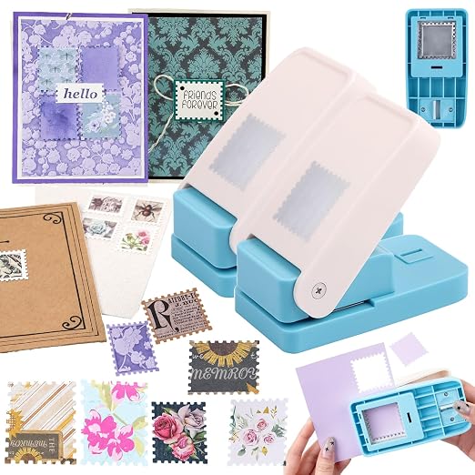 BAOFALI 2Pcs/Set Stamp Puncher 1.5x1.5inch &1.25x1.5inch Rectangular Postage Stamp Punch |Stamp Hole Puncher| Lever Action Paper Punches for Crafting Scrapbooking DIY Card Making Arts Crafts Supplies