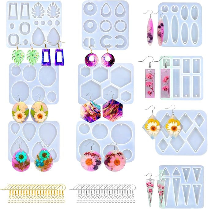 Earring Molds for Epoxy Resin,Resin Jewelry Molds | 10 Resin Molds Silicone for Epoxy & UV Resin, Pendants, Keychains,Necklaces,DIY Jewelry Casting