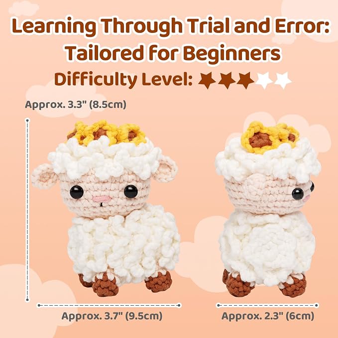 Mewaii Crochet Kit for Beginners, 2 Pack Lambs Craft Set | 40% Extra Yarn, Video Tutorial, Pre-Started Piece, Beginner Friendly, Family Craft Gift for Adults & Kids