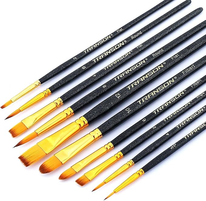 Transon 20pcs Art Painting Brush Set for Acrylic Watercolor Gouache Hobby Craft Face Painting Black