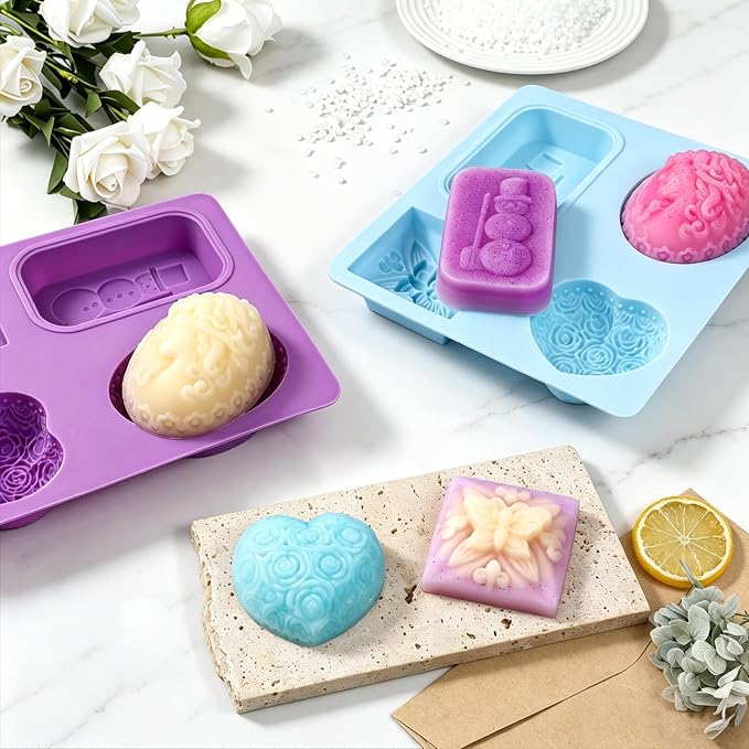 SJ 3D Silicone Craft Mold Set, 2-Pack 4-Cavity Soap & Craft Molds | For Crafts, Soap Making, Resin, Wax Melts & Chocolate, Food Grade Silicone, Easy Release, Reusable