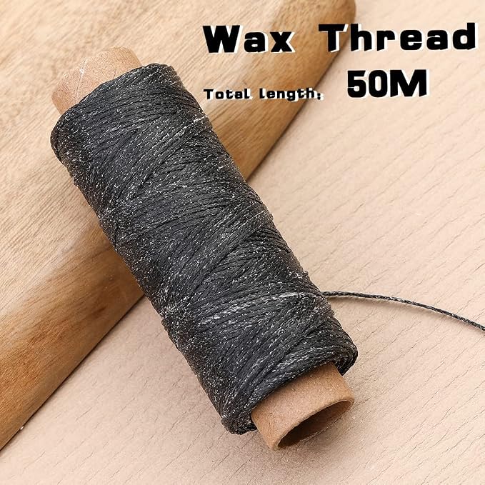 Black Waxed Thread 55 Yards, Leather Sewing Waxed Thread