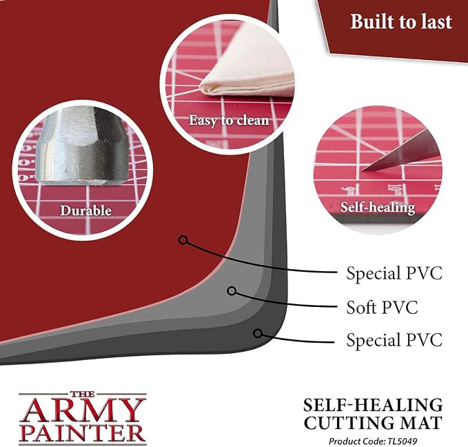 The Army Painter, Self-Healing Cutting Mat, Double Sided PVC Non-Slip, A4 | 3-Ply Gridded Miniature and Model Cutting Board, A4, Tabletop Roleplaying, Boardgames, and Wargames Miniature Modelling