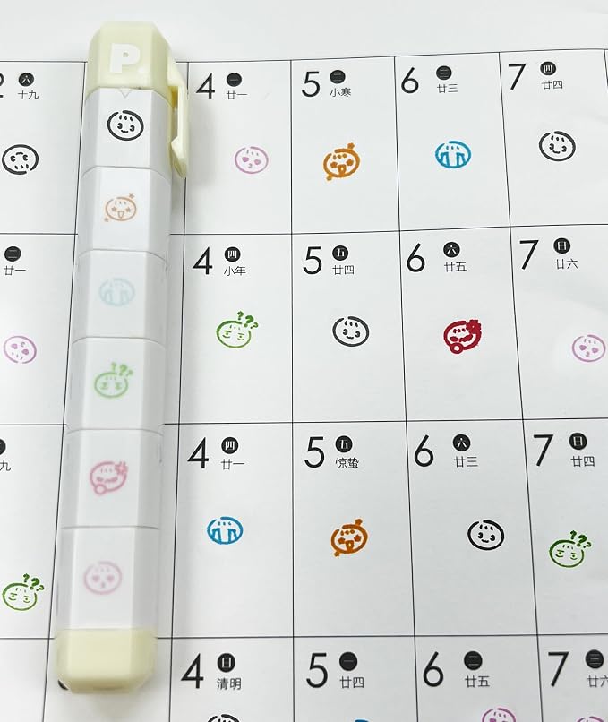 6-in-1 Retractable Pre-Inked Pen Roller Stamp with Emotion Faces – Self-Inking Mood Stamp Includes Angry, Sad Crying, Happy, Heart – Rotatable Detachable Design for Teacher, Planner, Journals