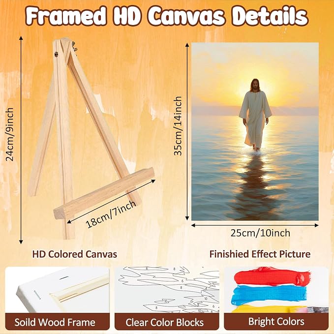 MAXBYE Framed Paint by Numbers Kits for Adults, Jesus Paint by Numbers Kit for Adults with Wooden Easel, Easy DIY Oil Painitings Kits with Tools for Beginners Gift Home Wall Decor 10×14 Inch