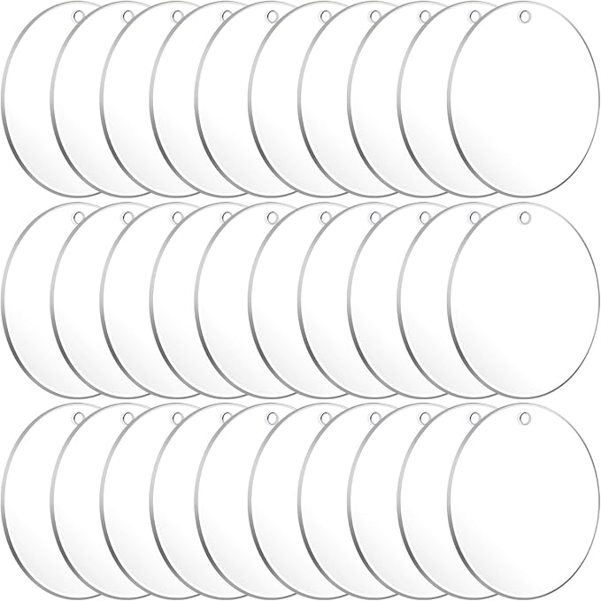 Audab 30Pcs Acrylic Ornament Blanks Bulk, Round Acrylic Blanks for Vinyl Clear Discs Keychain with Hole for Engraving DIY Projects, Art Crafts(3.5 Inch, 30 Pcs)