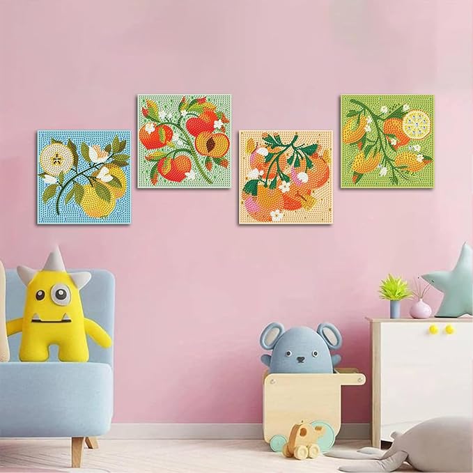 4 Pack Diamond Art Painting Kits for Kids, Small Diamond Art Kids 6x6 Inch | Fruit Diamond Art for Kids Ages 4-6-8-12 , Small Diamond Art Kits for Kids, Easy Art and Craft for Kids (no Frame)