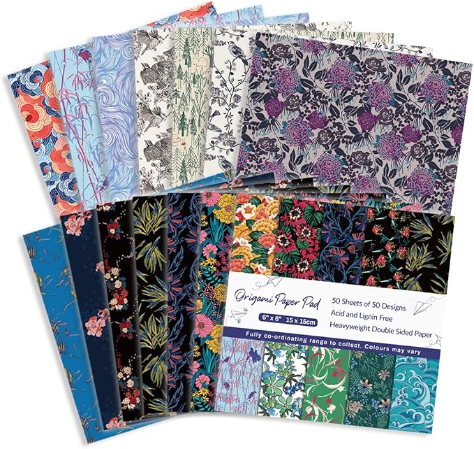 Origami Paper 50 Sheets,6-Inch Square Double Sided Colored Craft Paper | 70GSM Colorful Paper,50 Vivid Pattern Origami Kit,DIY Hand Crafts,Arts Creativity,Easy to Fold,No-Fading.Flowers