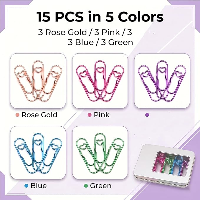 15 Pcs Metal Pen Holder Clips for Notebook, Planner Accessories