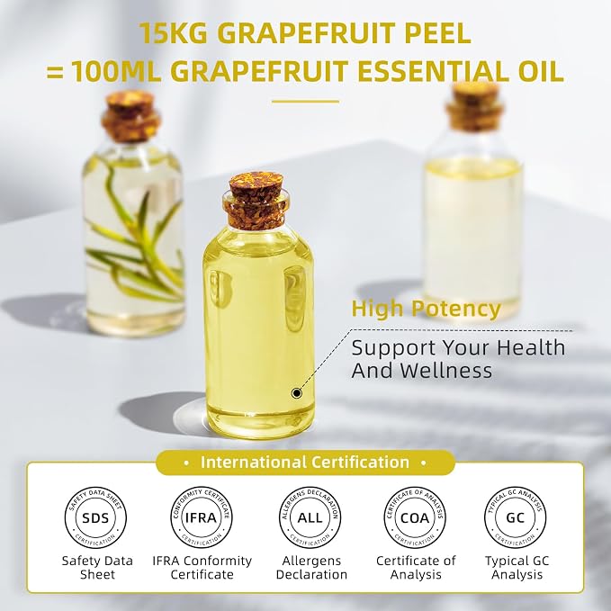 HIQILI Grapefruit Essential Oil for Skin Care, Diffuser & DIY
