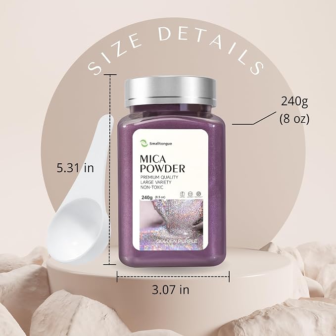 Mica Powder, Golden Purple, 240g with Scoop, Complies with ASTM D-4236 | For Epoxy Resin, Soap, Bath Bomb, Candle| Safety Material| Odorless| Brilliant Colors