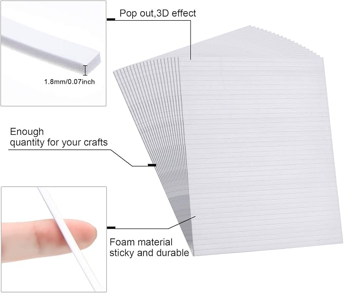 500 Pieces Double Sided Foam Strips, 3.9 in, Dual-Adhesive 3D Foam Tapes