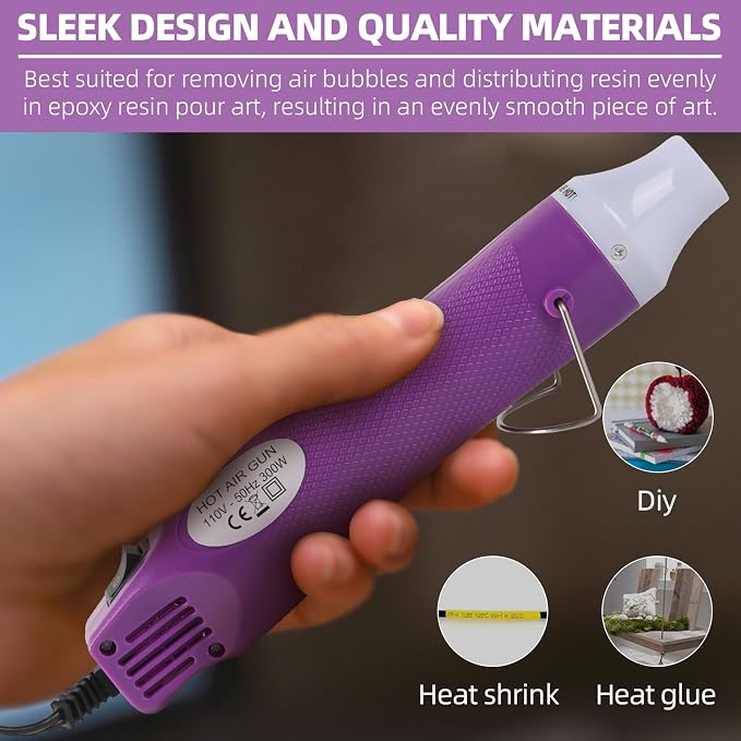 Bubble Removing Tool for Epoxy Resin and Acrylic Art, DIY Glitter Tumblers, Specially-Designed Heat Gun for Making Acrylic Resin Travel Mugs Tumblers to Remove Air Bubbles (Purple, 8.8x1.8")