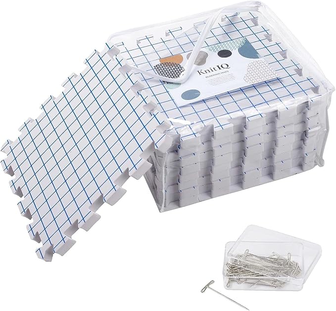 KnitIQ Standard 9-pc Set of Blocking Mats for Knitting & Crochet, Clear Bag