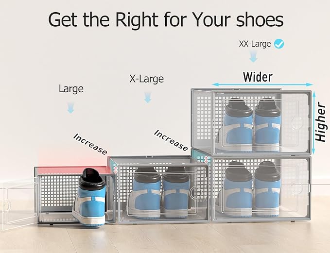 Kuject XX-Large Shoe Storage Boxes 12 Pack, Clear Stackable Shoe Organizer