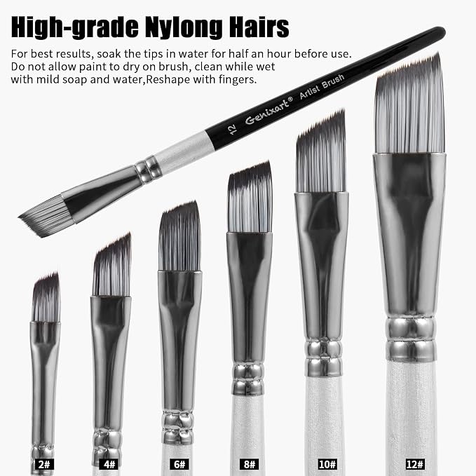 Genixart Angle Paint Brush Set – Art Paintbrushes Acrylic Oil Watercolor