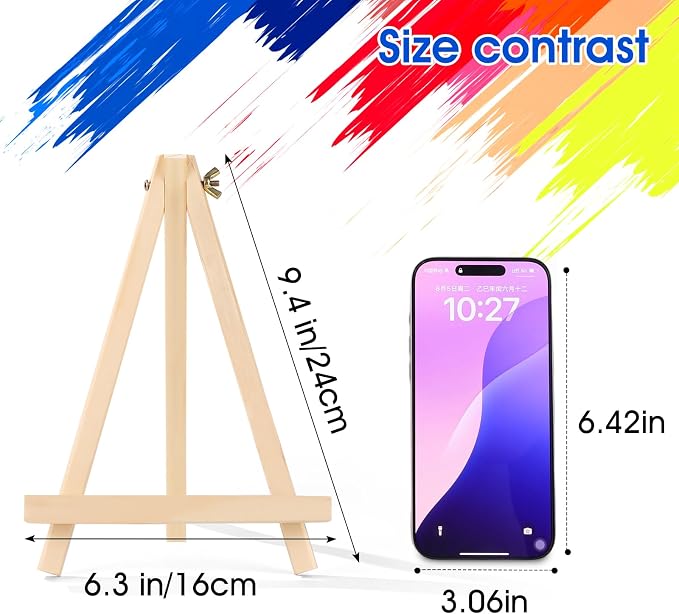 AROIC 9 inch Easel for Painting, 6 Pack Wooden Easel Stand for Sign | Tabletop Easels for Painting Canvases, Small Art Easel Canvas Stand Photo Display Tripod Holder for Kids Adults