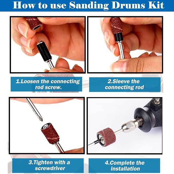 Sanding Drum Set for Most Rotary Tools-Includes 138 Aluminum Oxide Sanding Sleeves for Drum Sanders (80,120,240 Grit) and 12 Drum Mandrels-Sanding Bits Tool Accessories with Box