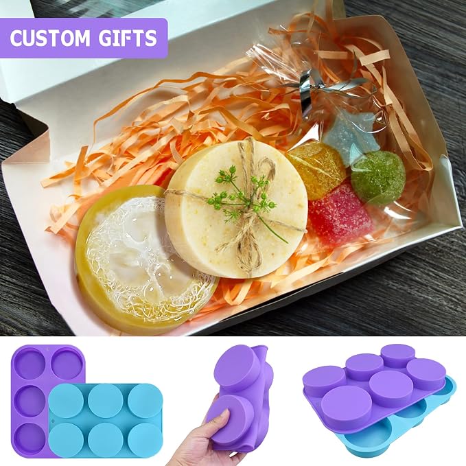 Big Round Silicone Soap Molds, 3 Inch Cylinder Silicone Mold | 6-cavity cylindrical silica gel mold is used to make loofah soap shower steamer bath bomb lotion stick chocolate DIY Crafts