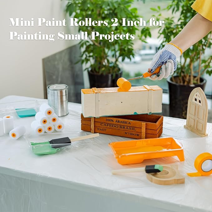 Mister Rui Mini Foam Paint Roller Kit, 2 Inch Paint Tray with Liner 20 Pack
