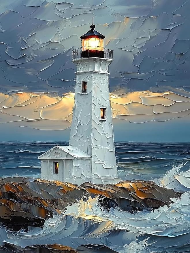 Mosaflare Lighthouse Paint by Numbers for Adults Beginner 12X16 inch | Landscape Adult Paint by Number Kits on Canvas, DIY Acrylic Oil Easy Painting by Numbers for Home Wall Decor (Without Frame)