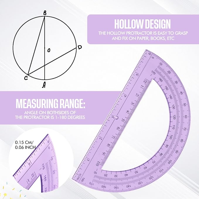 EBOOT Drawing Compass and 6 in Protractor Geometry Set, Purple | Geometry Math Set, Swing Arm Protractor Ruler Compass, Geometry Drawing Tools for Measuring Angles