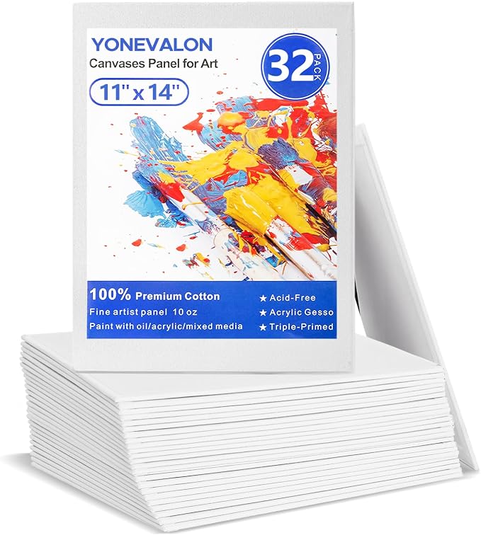 Canvases for Painting 11x14 inch, 32 Pack Blank Painting Canvas Boards Bulk | Gesso Primed Acid-Free 100% Cotton, Canvas Panels for Oil, Watercolor, Acrylic, Art Supplies for All Skill Level