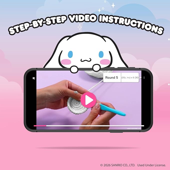 Hello Kitty® and Friends Crochet Kit – Cinnamoroll™ Bag Charm, Sanrio Crochet Kit for Beginners with Yarn, Starter Hooks, Step-by-Step Tutorials, DIY Craft, Great Teen Gifts