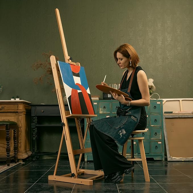 MEEDEN Classic Art Easel for Painting: Solid Beech Wood H‑Frame Easel | Heavy Duty Floor Easel - Adjustable 67"-95" - Holds Canvases up to 48" - for Artists & Adults