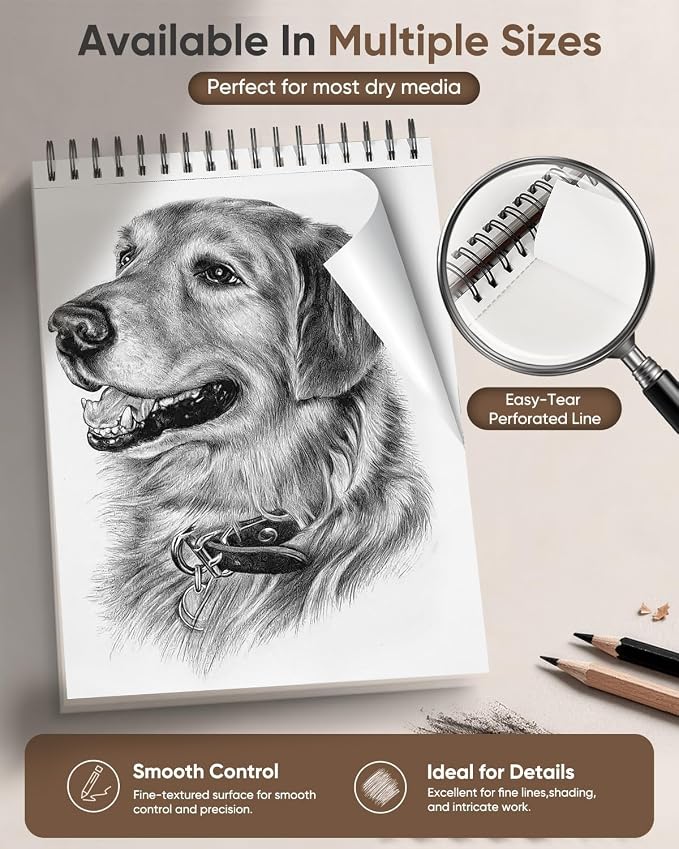 Soucolor 9" x 12" Sketch Book, 100 Sheets Hardcover Art Sketchbook for Kids | Thick Acid-Free Sketch Paper (68lb/100gsm) Artist Drawing Book Paper Painting Sketching Pad for Grandkids Who Love to Draw