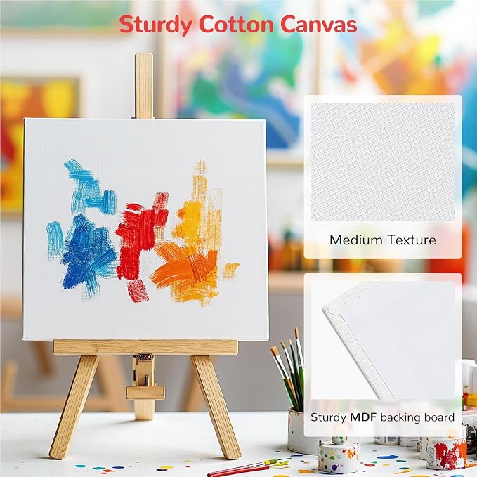 100 Pack 4x4 Inch Mini Canvas Boards for Painting, Square Art Panel | 100% Cotton Art Supplies for Acrylics Oil Watercolor Tempera Paints