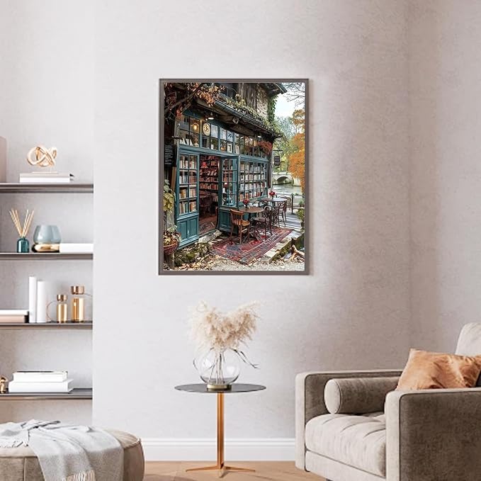 Ycydilirab Diamond Art Kits for Adults Bookshop-5D Diamond Painting for Adults,Scenery Gem Art for Adult Perfect for Relaxation and Home Wall Decor 12x16inch