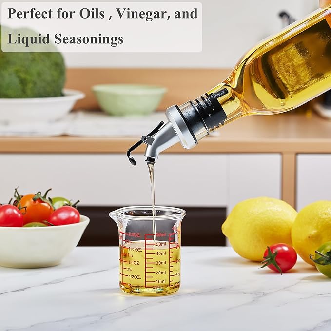 Ackers BORO3.3 2 oz Glass Measuring Cups with V-Shaped Spout, 2 Pack