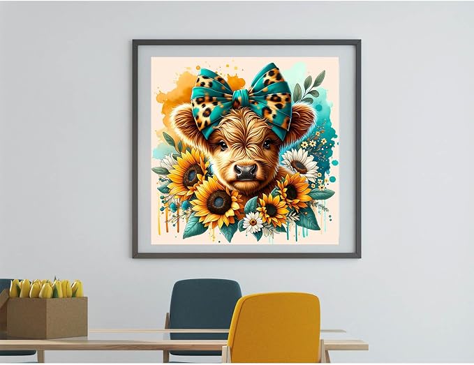 Baipisan Highland Cow Diamond Art Painting Kits for Adults, Full Drill Diamond Dots Paintings for Beginners, Round 5D Paint with Diamonds Pictures Gem Art Painting Kits DIY Crafts Kits 14x14inch