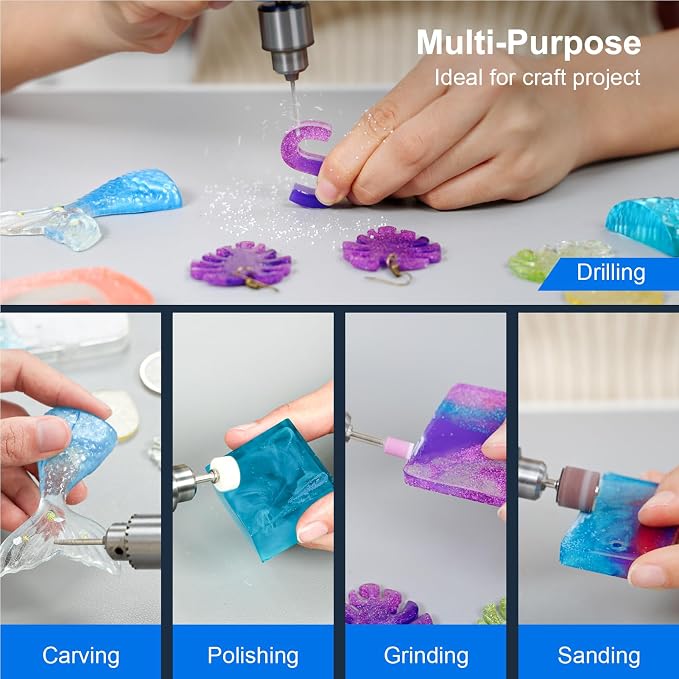 Resin Polishing Kit, Winartton Rotary Tool Kit for Resin Molding, Manicure, Wooden DIY Crafts, Electric Resin Drill (Blue)