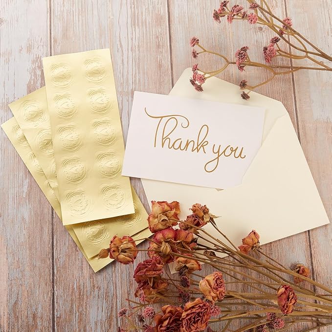 50 Pack Cream A7 Envelopes with Cards and Gold Stickers, 5x7