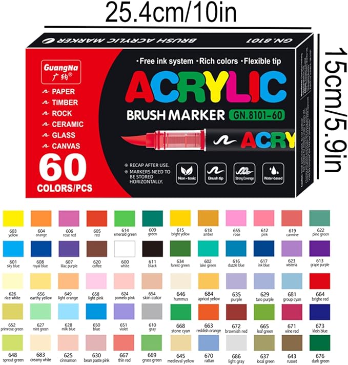 Acrylic Paint Markers, 60 Colors Acrylic Markers Set, Paint Pens