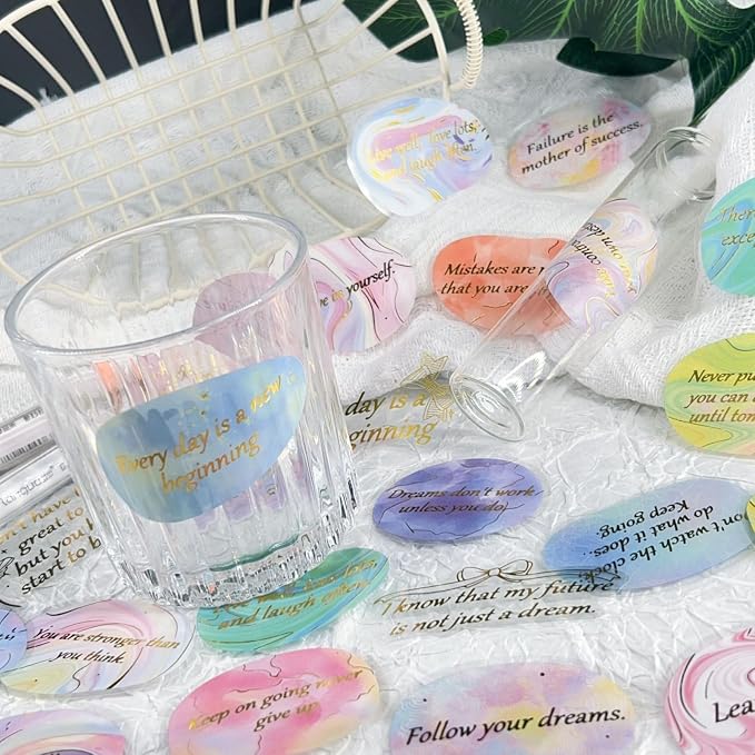 50PCS Gold Motivational Stickers, Clear Positive Quote Stickers