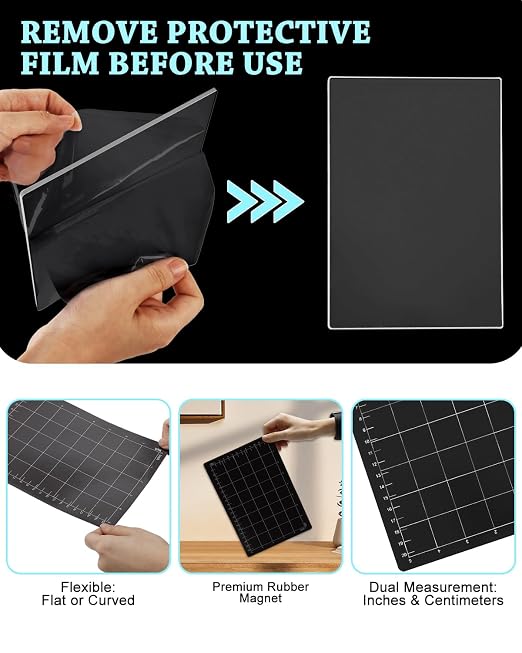 UCEC 3 Pcs Magnetic Cutting Shim & Cutting Pads Set for Card Making Crafts | Die Mats Kit 9"x6" Magnetic Mat with Grid & 2 Transparent Cutting Pads for Die Cutting Machine Embossing & Card Making Crafts