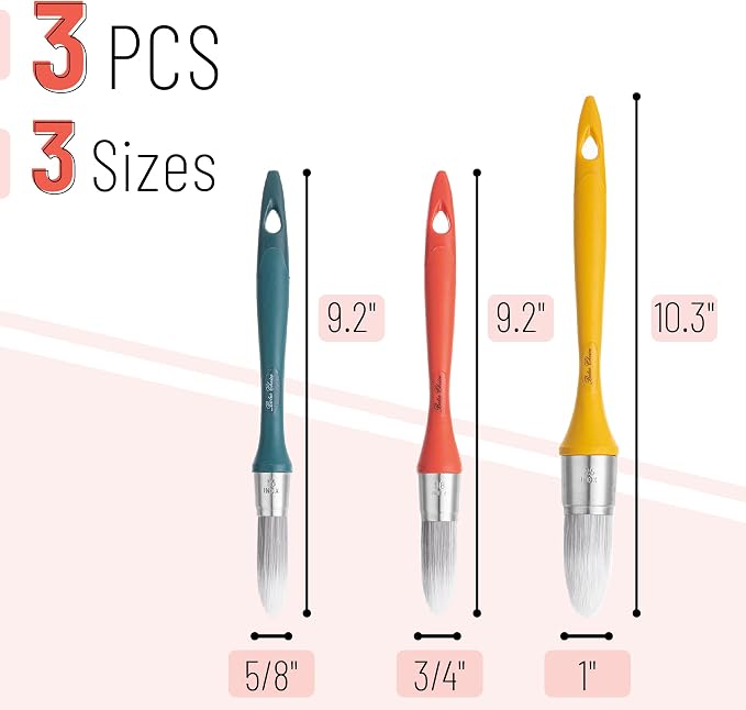 Bates- Trim Paint Brush, 3 pcs, 5/8”, 3/4” and 1”, Ergonomic Handles, Sunset Coastline Colors, Trim Brushes for Painting
