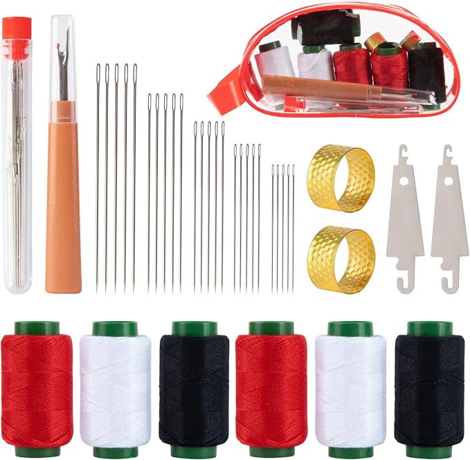 ZMLLAYE Sewing Kit, 37 Pcs Big Eye Sewing Needles Set with Threader | Complete hand sewing kit with big eye needles, threads, thimbles, threaders and seam ripper for easy repairs and DIY crafts.