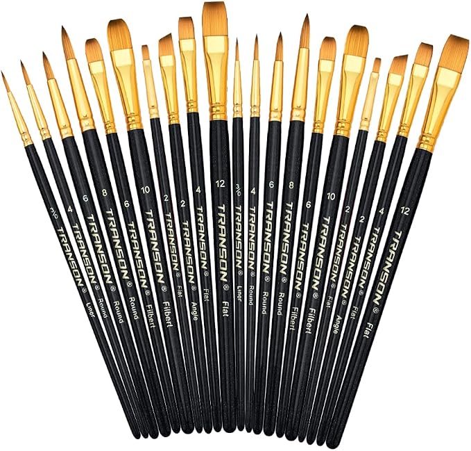 Transon 20pcs Art Painting Brush Set for Acrylic Watercolor Gouache Hobby Craft Face Painting Black