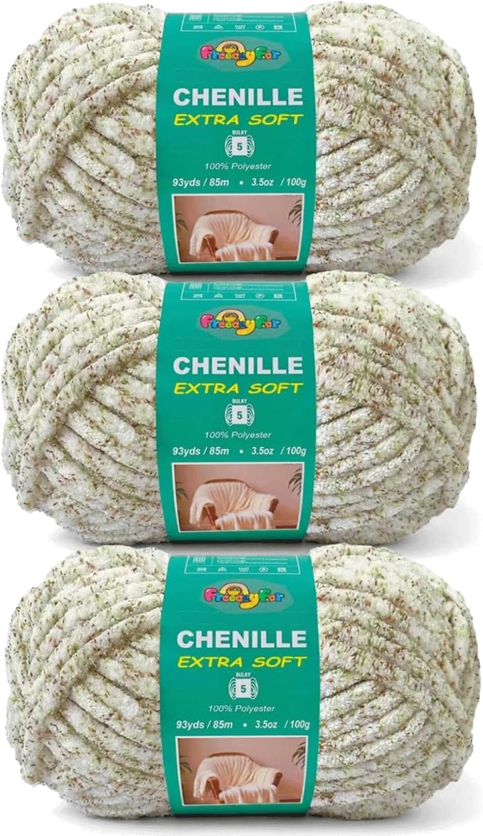 Super Soft and Cozy Chenille Yarn for Crocheting and Knitting -Easy to Crochet with-Bulky #5, 3.5oz/93yds -Chunky Plush Yarn for Hand Craft Blanket Ammigurumi (Green Coffee, 3 Pack)