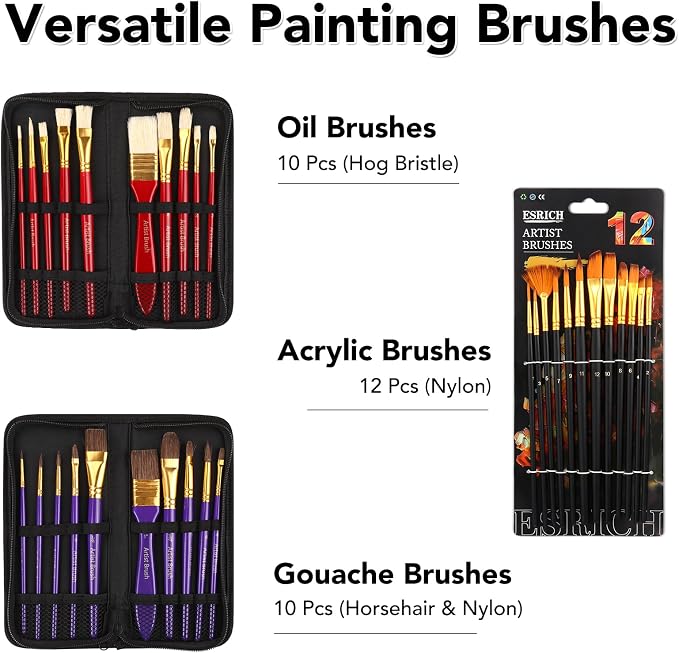 ESRICH 141PCS Deluxe Painting Set, Painting Supplies with 84 Paint | Art Painting Supplies Kit,Palettes and Canvas for Students, Artists and Beginner