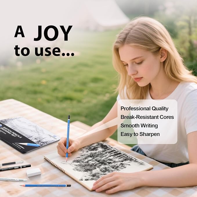 Sketch Pencils for Kids and Adults Drawing, 26-Piece Profession Sketching Pencils, Drawing Pencil for Artists Beginner Sketching, Art Graphite Pencil 6B to 4H
